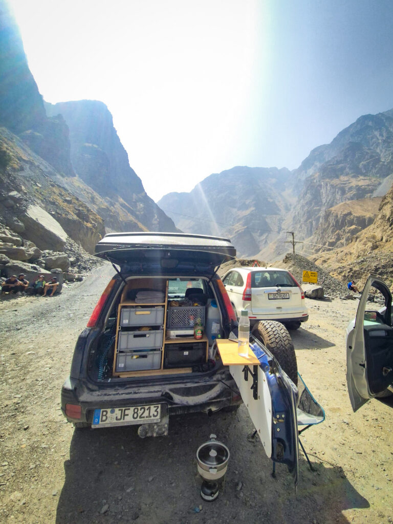 Lunch at a roadblock, Tajikistan