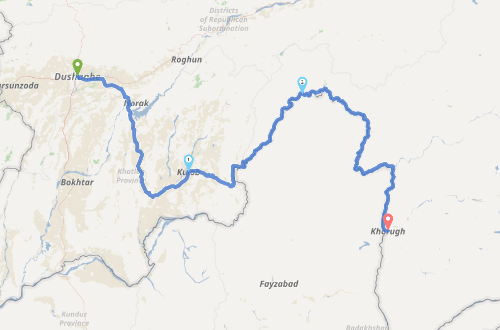 route from Dushanbe to Khorog, Tajikistan
